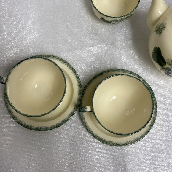 7pc Vintage England Handpaint Poole Pottery Green Vineyard Grape Teapot cup set - Picture 13 of 16